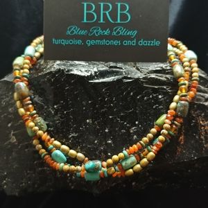 Turquoise, Gemstones and Brass Necklace